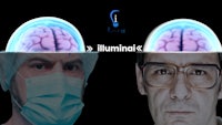 a man in a surgical mask and a man with a brain